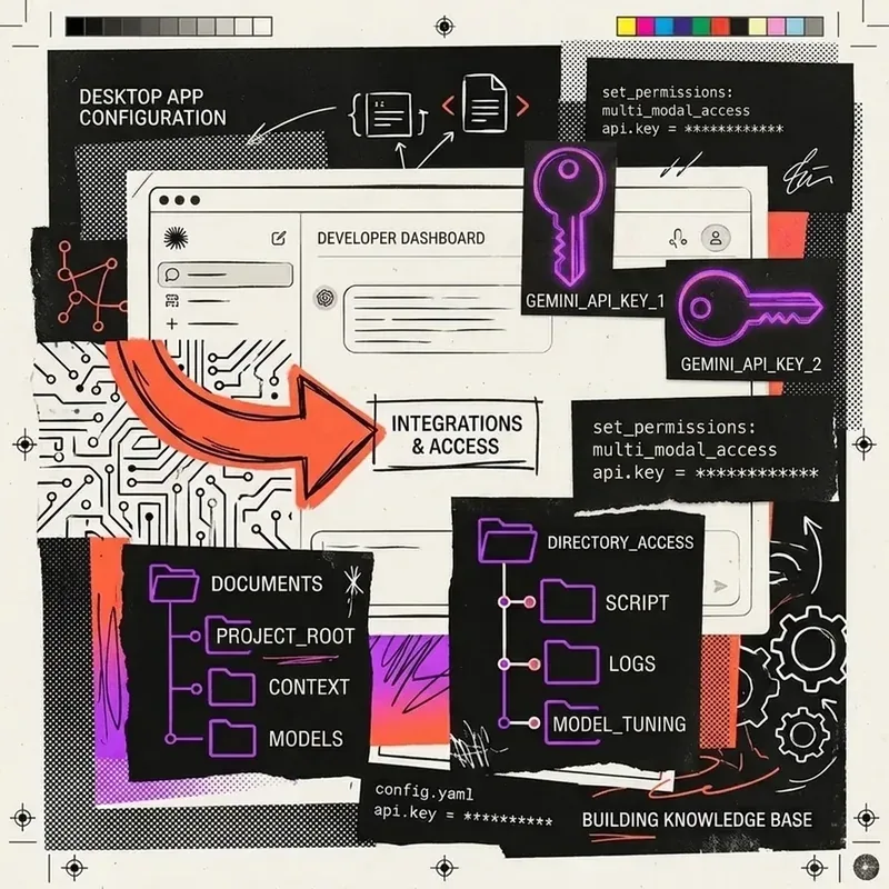 Clean minimalist technical diagram of Gemini API Key authorization