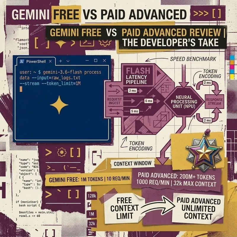 Clean minimalist star badge illustration of Gemini Free vs Paid