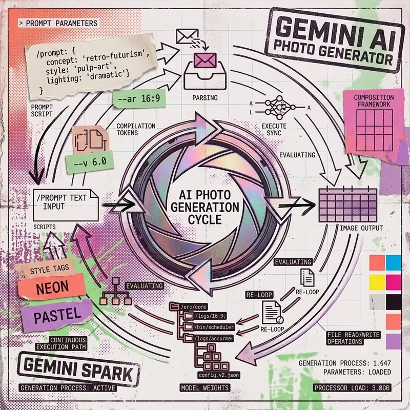 Clean minimalist aperture illustration of Gemini AI Photo Generator