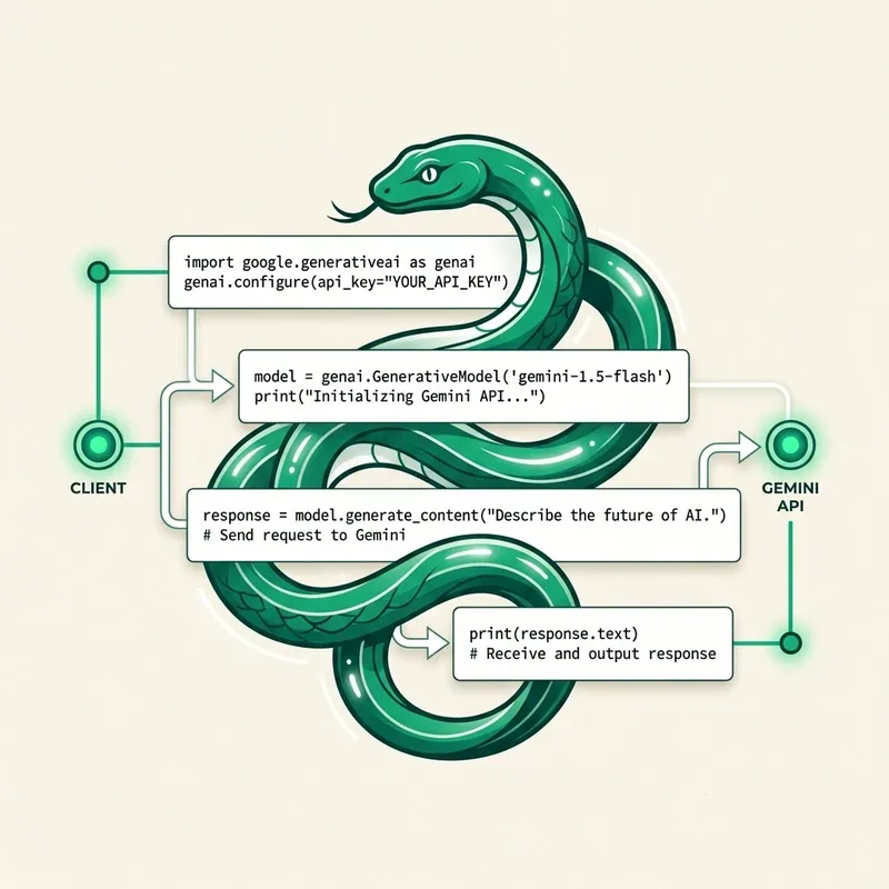 Python SDK code blueprint illustration of Gemini API
