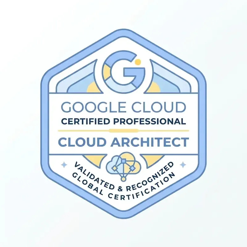Minimalist vector illustration of Google Cloud certificate badge with clean geometric lines