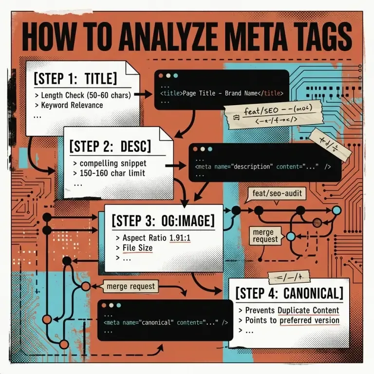 Developer running an automated SEO meta tag audit workflow