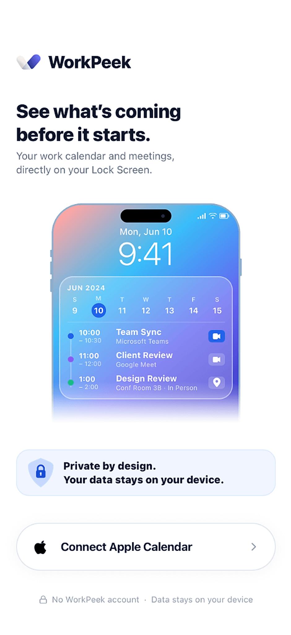 WorkPeek iOS app lock screen agenda preview