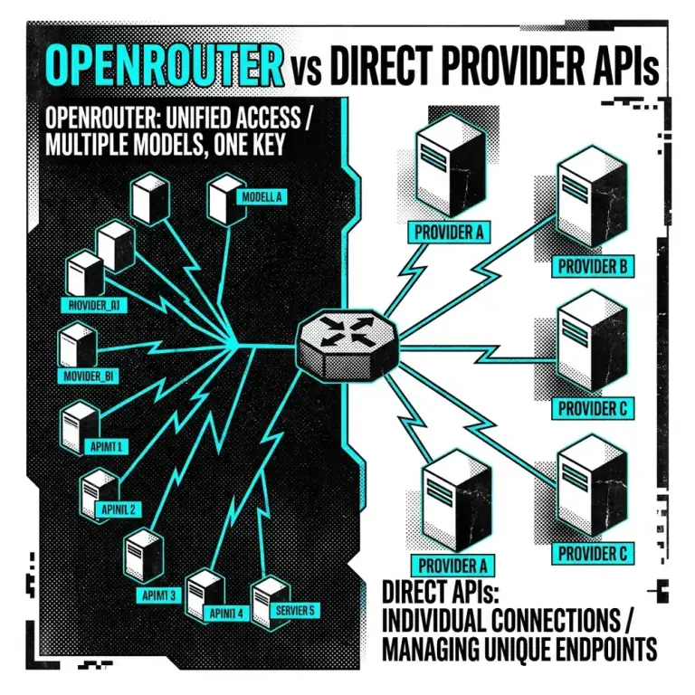 Verge-style editorial graphic showing a router node connecting to multiple servers